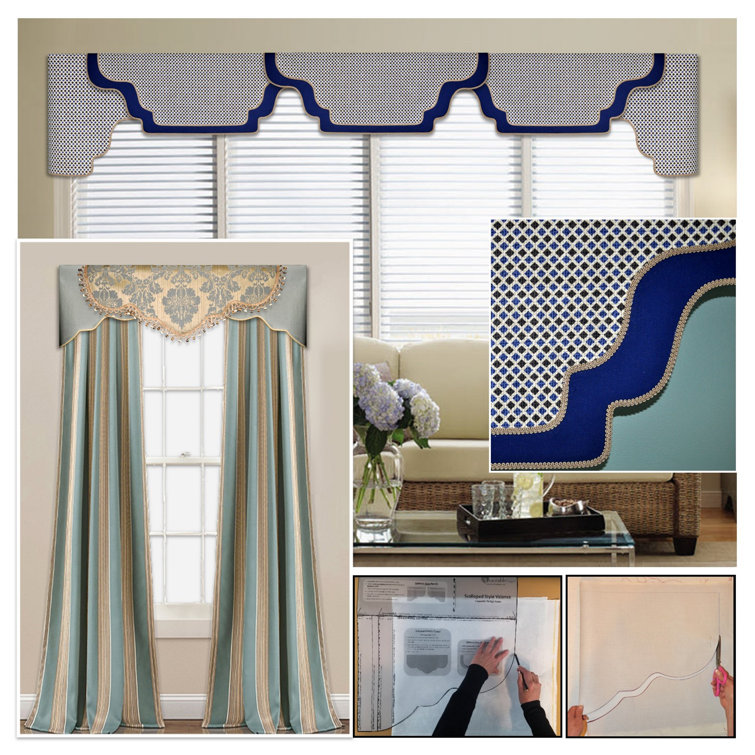 Traceable Designer NoSew Home Decor Scalloped Window Valance in Gray